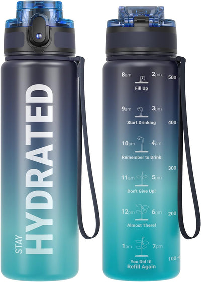 Hydro Sports Motivational Leak-Proof Water Bottle with Measurements & Timings in Deep Sea - 500ml