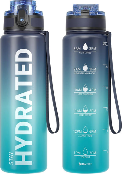Hydro Sports Motivational Leak-Proof Water Bottle with Measurements & Timings in Deep Sea - 750ml