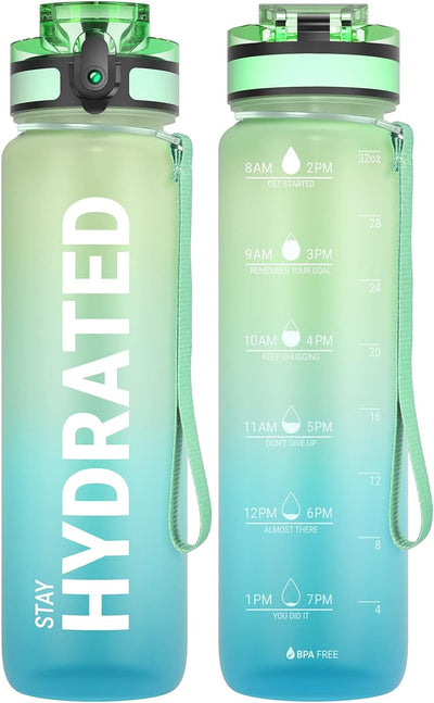 Hydro Sports Motivational Leak-Proof Water Bottle with Measurements & Timings in Green Mint - 1000ml