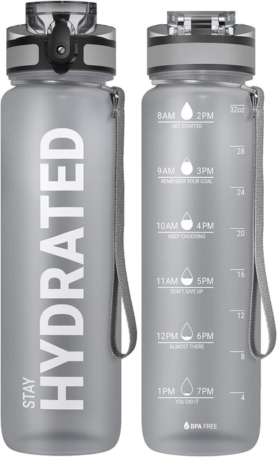Hydro Sports Motivational Leak-Proof Water Bottle with Measurements & Timings in Grey Misty - 1000ml