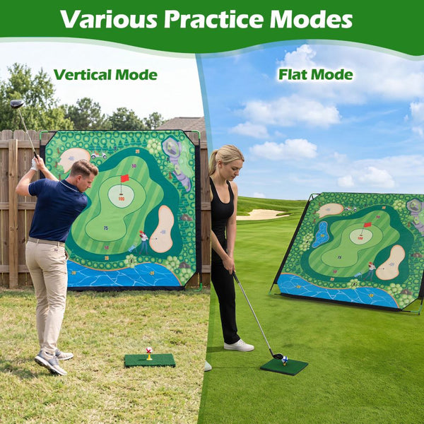 Kids Golf Chipping Game Set with 71" Target & Adjustable Clubs