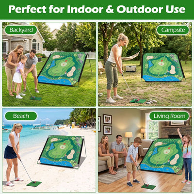 Kids Golf Chipping Game Set with 71" Target & Adjustable Clubs