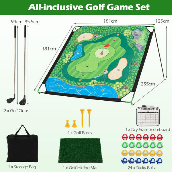 Kids Golf Chipping Game Set with 71" Target & Adjustable Clubs