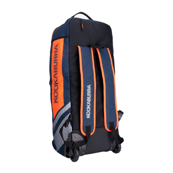 Kookaburra WD6000 Junior Wheelie Duffle Cricket Bag – Hybrid Carry & Roll Design – Navy/Orange