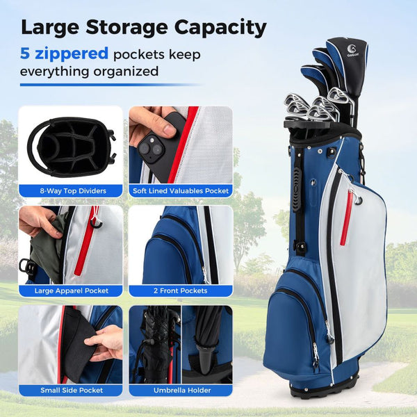 Men's Right-Handed Golf Club Set with 460CC Driver & Stand Bag