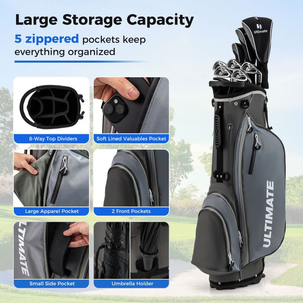 Men's Right-Handed Golf Club Set with 460CC Driver & Stand Bag