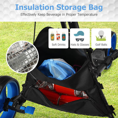One-Click Folding 3-Wheel Golf Trolley with Insulated Storage Bag