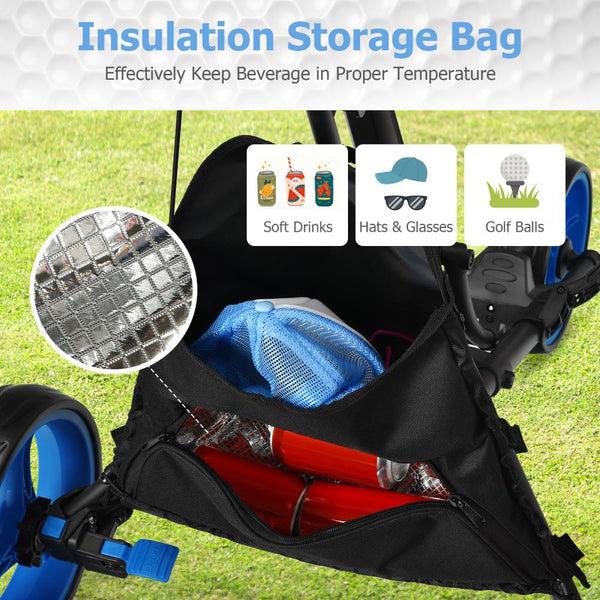 One-Click Folding 3-Wheel Golf Trolley with Insulated Storage Bag