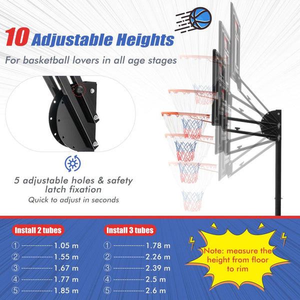 Portable Basketball Hoop with 10 Adjustable Height Settings