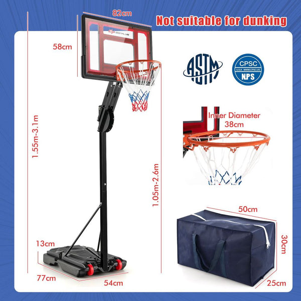 Portable Basketball Hoop with 10 Adjustable Height Settings
