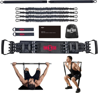 Portable Home Gym Set with Bar & Resistance Bands