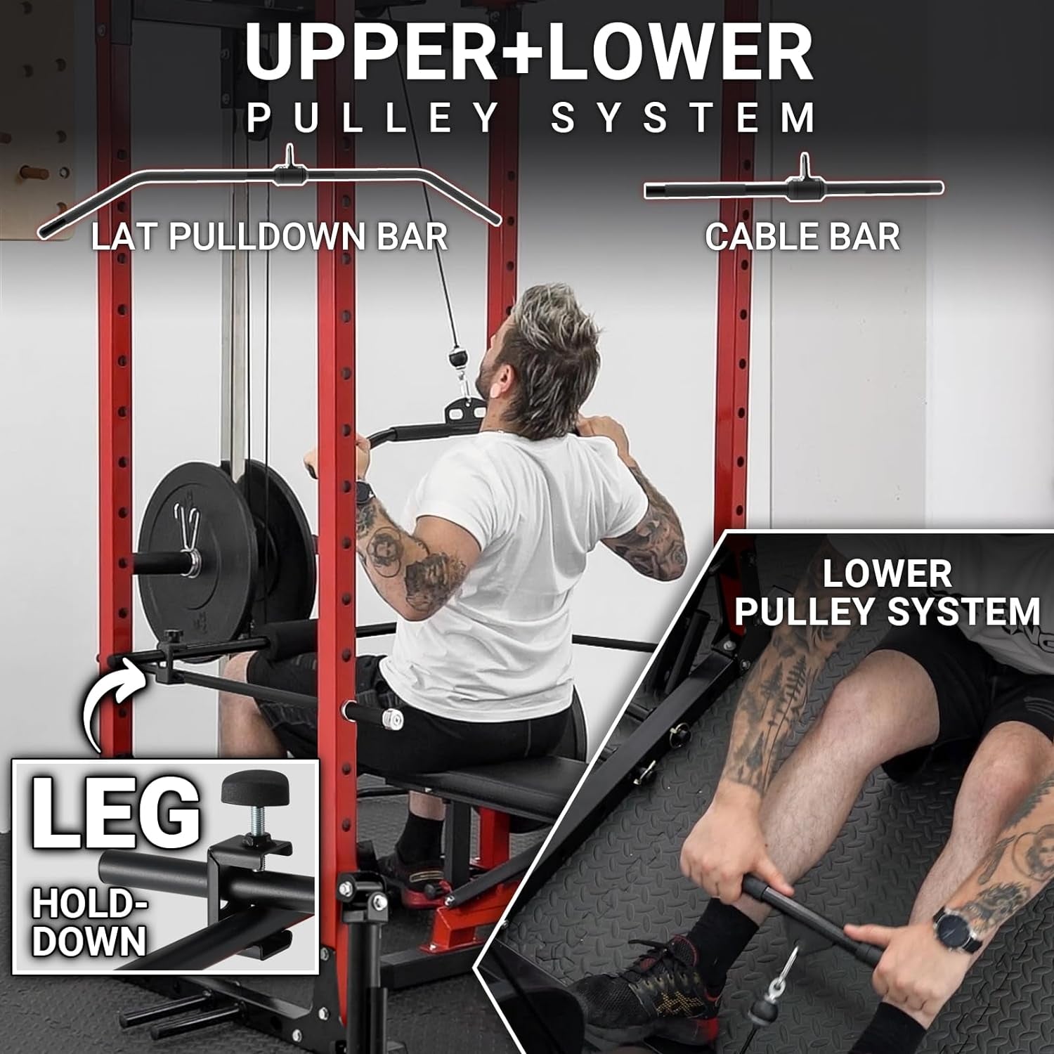 Power Rack & Squat Cage with LAT Pulldown and Pulley System + Attachme ...