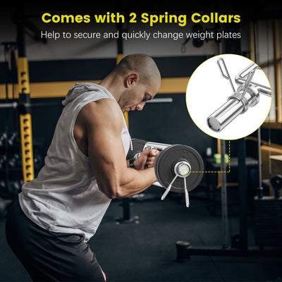 Comes with 2 Spring Collars to Secure Weight Plates