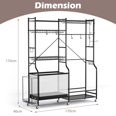 Sports Equipment and Accessory Organiser with Ball Storage Rack & Shelves Dimensions