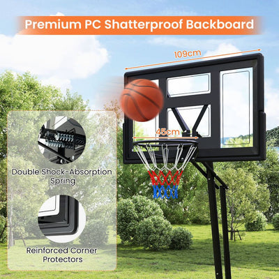 Stepless Adjustable Basketball Hoop with 43-Inch PC Backboard
