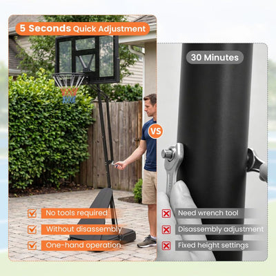 Stepless Adjustable Basketball Hoop with 43-Inch PC Backboard