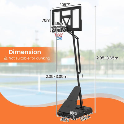 Stepless Adjustable Basketball Hoop with 43-Inch PC Backboard
