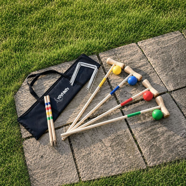 Toyfinity Wooden Family Croquet Set with Carry Bag
