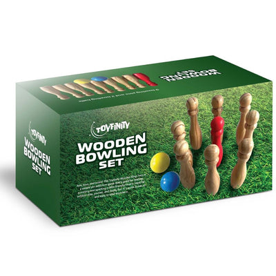 Toyfinity Wooden Mini Bowling Set with Carry Bag