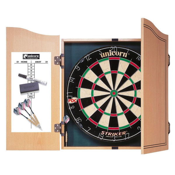 Unicorn Striker Home Dart Centre Cabinet Set with Bristle Dartboard & Darts