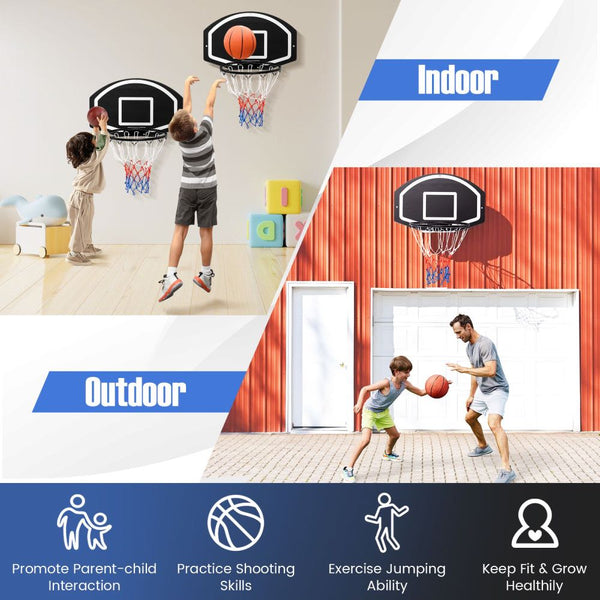 Wall-Mounted Basketball Hoop with 28-Inch Shatterproof Backboard