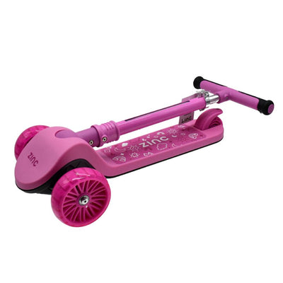 Zinc 3-Wheeled Folding LED Shine Kids Scooter with Adjustable Handlebars – Pink