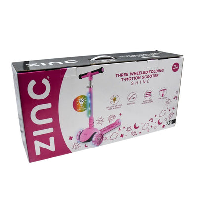 Zinc 3-Wheeled Folding LED Shine Kids Scooter with Adjustable Handlebars – Pink