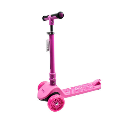 Zinc 3-Wheeled Folding LED Shine Kids Scooter with Adjustable Handlebars – Pink