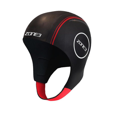 Zone3 Neoprene Thermal Swim Cap with Chin Strap – Black/Red